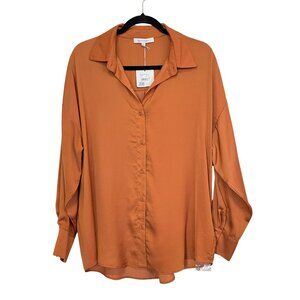 Favorite Daughter Copper Button Down Satin Long Sleeve Top Sz S NWT